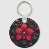 Rode orchidee bloeit met groene bladeren sleutelhanger (Achterkant)