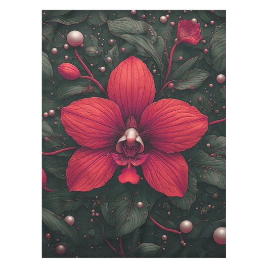 Rode orchidee bloeit met groene bladeren tafelkleed (Voorkant)