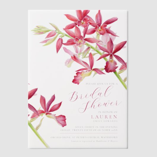 Rode orchidee waterverf botanisch vrijgezellenfees vellum uitnodigingen (Voorkant)