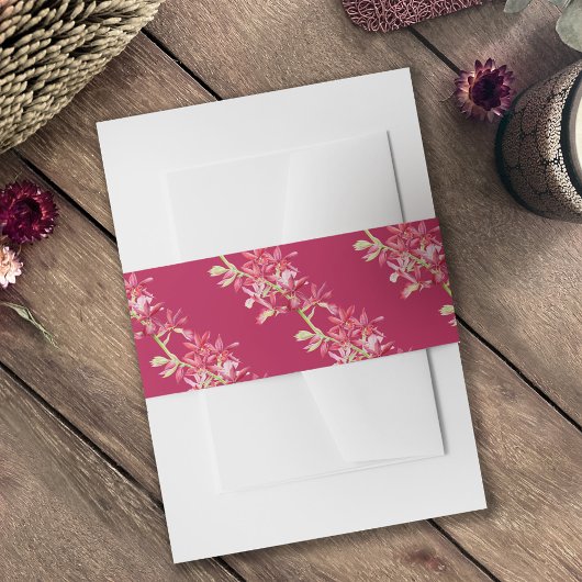 Rode orchidee waterverf botanische patroonbruiloft uitnodigingen wikkel