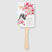 Rode orchidee waterverf trouwprogramma foto handwaaier (Voorkant)