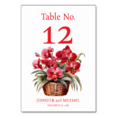 Rode Orchideeën Aquarel Trouwtafel Nummer Kaart (Achterkant)