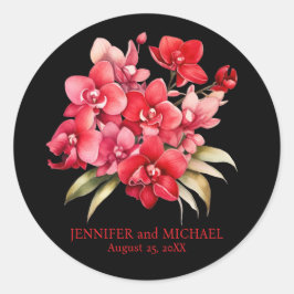 Rode Orchideeën Bloemen Bloemen Huwelijk Ronde Sticker