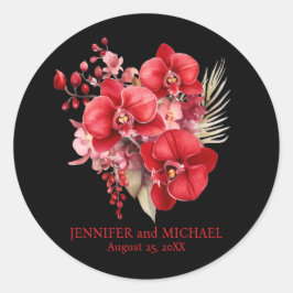 Rode Orchideeën Bloemen Bloemen Huwelijk Ronde Sticker