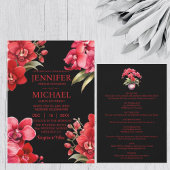 Rode orchideeën in één bruiloft kaart