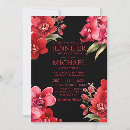 Rode orchideeën in één bruiloft kaart (Voorkant)