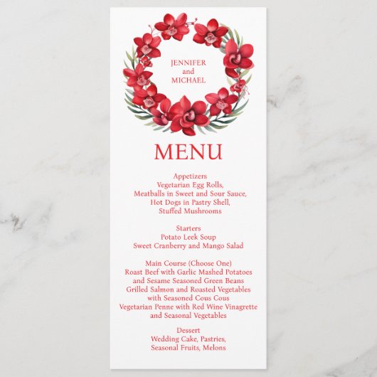 Rode Orchideeën Menu Trouwmenu (Voorkant)