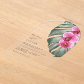 Rode Orchideeën Monstera Tropische Bloemige Bruilo Acryl Uitnodigingen (Laagn)