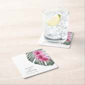 Rode orchideeën op Monstera tropisch bruiloftsfees Kartonnen Onderzetters (Insitu)