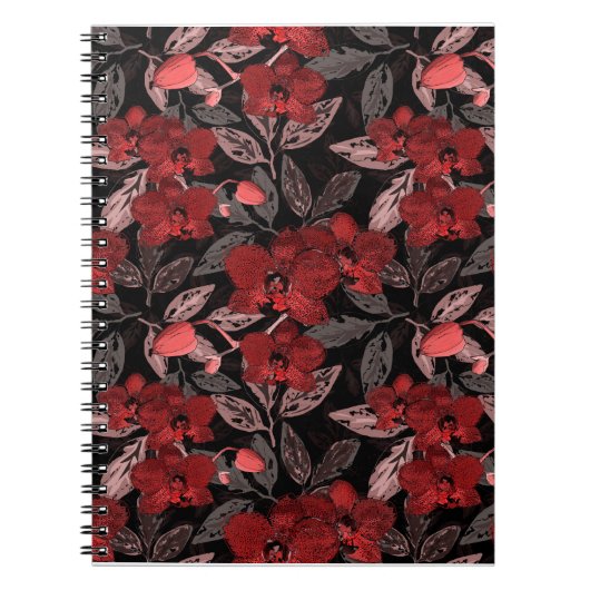Rode orchideeën op zwart. notitieboek (Voorkant)
