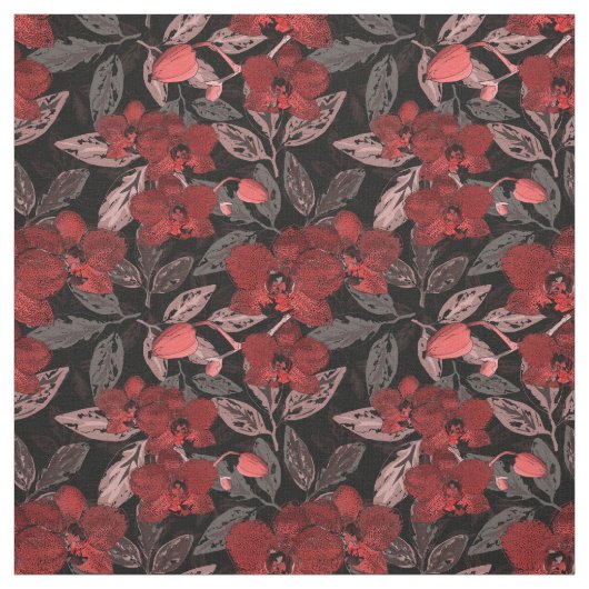 Rode orchideeën op zwart. stof (Swatch)