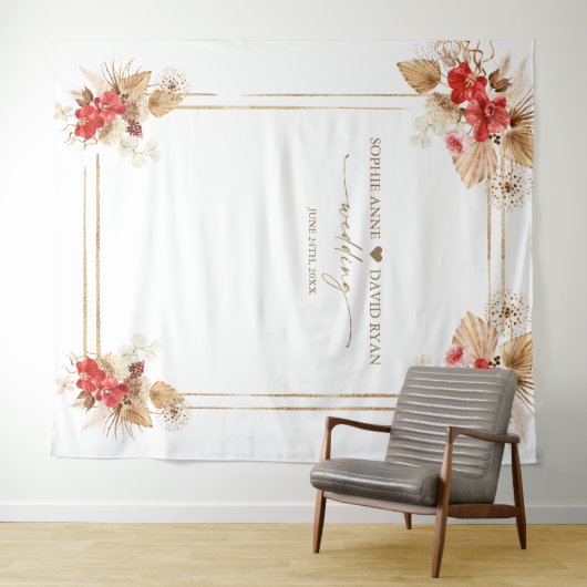 Rode Orchideeën Pampagras Goud Fotohokje Bruiloft  Wandkleed (In Situ (horizontaal))