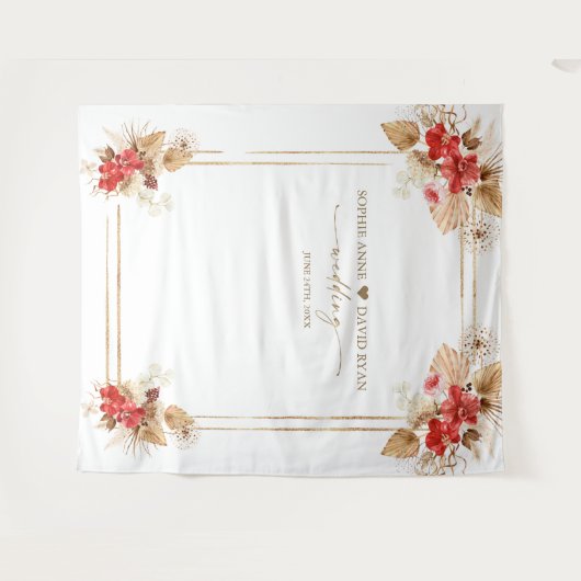 Rode Orchideeën Pampagras Goud Fotohokje Bruiloft  Wandkleed (Voorkant (horizontaal))