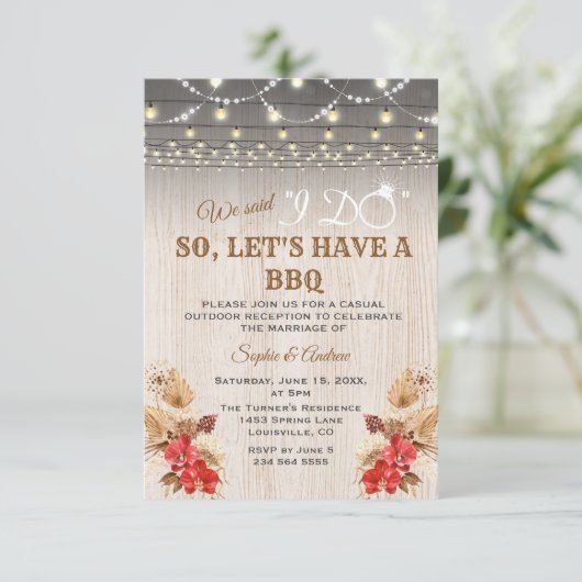 Rode Orchideeën Pampas Gras Hout Na I DO BBQ Kaart (Staand voorkant)