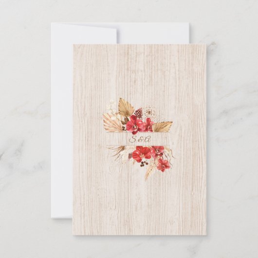 Rode Orchideeën Pampas Gras Hout Na I DO BBQ Kaart (Achterkant)