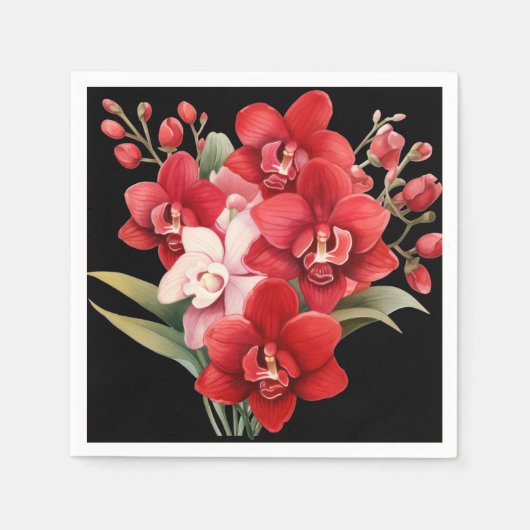Rode Orchideeën Rood en Wit Huwelijk Servet (Voorkant)