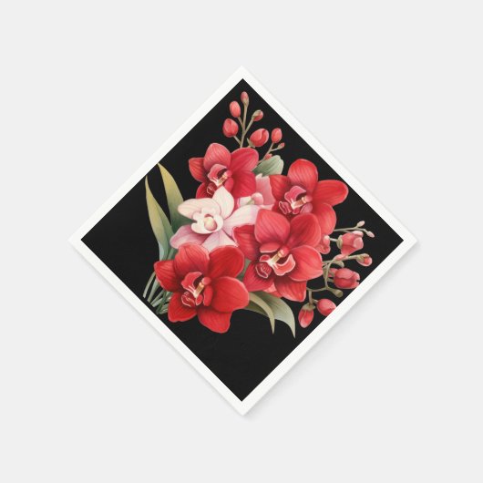 Rode Orchideeën Rood en Wit Huwelijk Servet (Hoek)