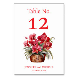 Rode Orchideeën Waterverf Trouwtafel Nummer Kaart