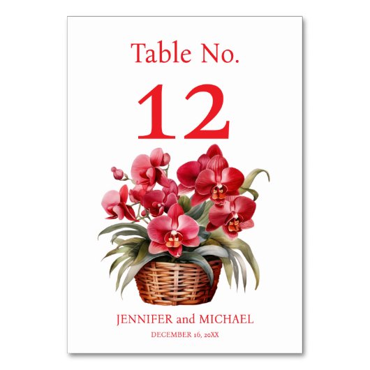 Rode Orchideeën Waterverf Trouwtafel Nummer Kaart (Achterkant)