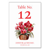 Rode Orchideeën Waterverf Trouwtafel Nummer Kaart (Voorkant)
