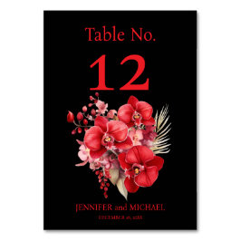 Rode Orchideeën Waterverf Trouwtafel Nummer Kaart