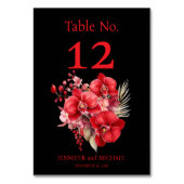 Rode Orchideeën Waterverf Trouwtafel Nummer Kaart (Voorkant)
