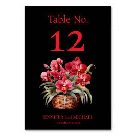 Rode Orchideeën Waterverf Trouwtafel Nummer Kaart