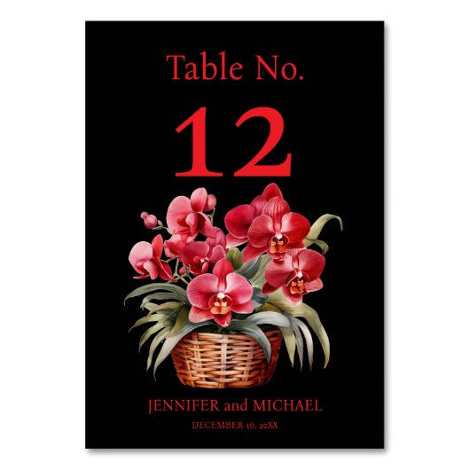 Rode Orchideeën Waterverf Trouwtafel Nummer Kaart (Achterkant)