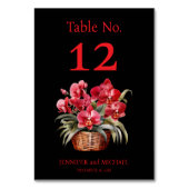 Rode Orchideeën Waterverf Trouwtafel Nummer Kaart (Voorkant)