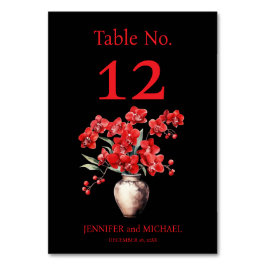 Rode Orchideeën Waterverf Trouwtafel Nummer Kaart