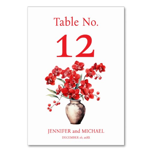 Rode Orchideeën Waterverf Trouwtafel Nummer Kaart (Achterkant)