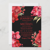 Rode Orchideeën Winter Zomer Huwelijksuitnodiginge Kaart (Voorkant)
