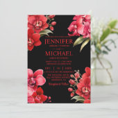 Rode Orchideeën Winter Zomer Huwelijksuitnodiginge Kaart (Staand voorkant)