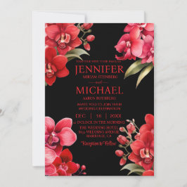 Rode Orchideeën Winter Zomer Huwelijksuitnodiginge Kaart