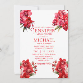 Rode Orchideeën Winter Zomer Huwelijksuitnodiginge Kaart
