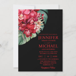 Rode Orchideeën Winter Zomer Huwelijksuitnodiginge Kaart