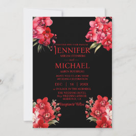 Rode Orchideeën Winter Zomer Huwelijksuitnodiginge Kaart