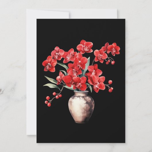 Rode Orchideeën Winter Zomer Huwelijksuitnodiginge Kaart (Achterkant)