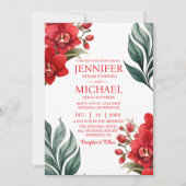 Rode Orchideeën Winter Zomer Huwelijksuitnodiginge Kaart (Voorkant)