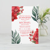 Rode Orchideeën Winter Zomer Huwelijksuitnodiginge Kaart (Staand voorkant)