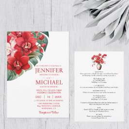 Rode Orchideeën Winter Zomer Huwelijksuitnodiginge Kaart