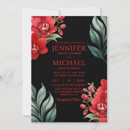 Rode Orchideeën Winter Zomer Huwelijksuitnodiginge Kaart