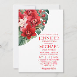 Rode Orchideeën Winter Zomer Huwelijksuitnodiginge Kaart