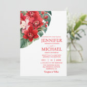 Rode Orchideeën Winter Zomer Huwelijksuitnodiginge Kaart (Staand voorkant)