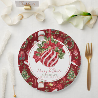 Rode Ornament Kerst Merry & Bride Bruidsfeest Papieren Bordje