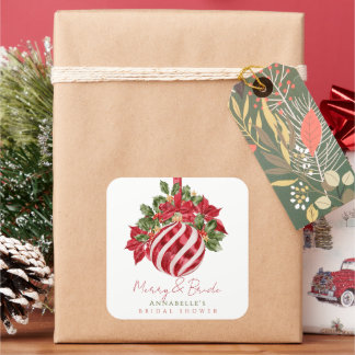 Rode Ornament Kerst Merry & Bruid Bruidsjurk Showe Vierkante Sticker