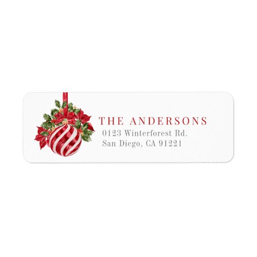 Rode Ornament Kerstvakantie Retour Adres Etiket (Voorkant)