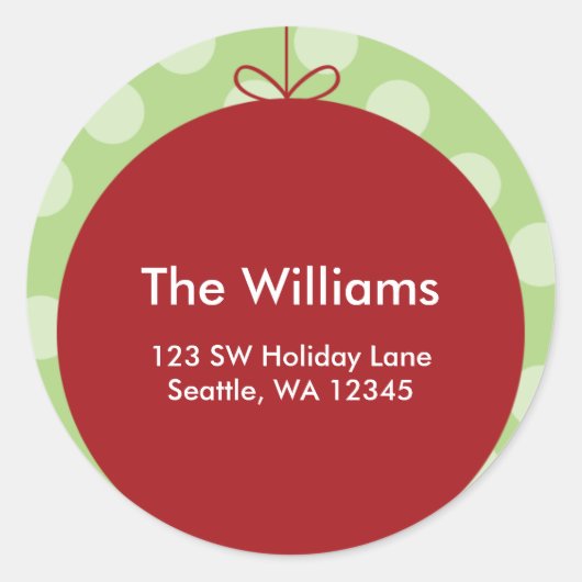 Rode Ornament Polka Dots Kerstmis Adreslabel Ronde Sticker (Voorkant)