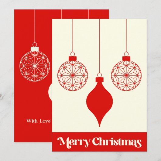 Rode Ornament Silhouet op Crème Kerstkaart (Voorkant / Achterkant)