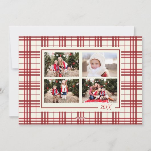 Rode Ornament Toile Kerst Vakantie Fotokaart Feestdagenkaart (Achterkant)